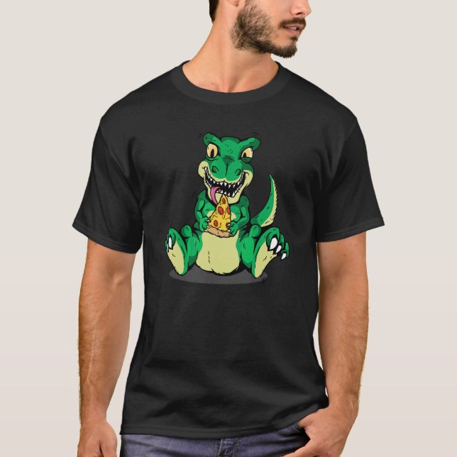 Camiseta Dinossauro Comendo Fatia de Pizza Pizzasaurus Comi (Frente)
