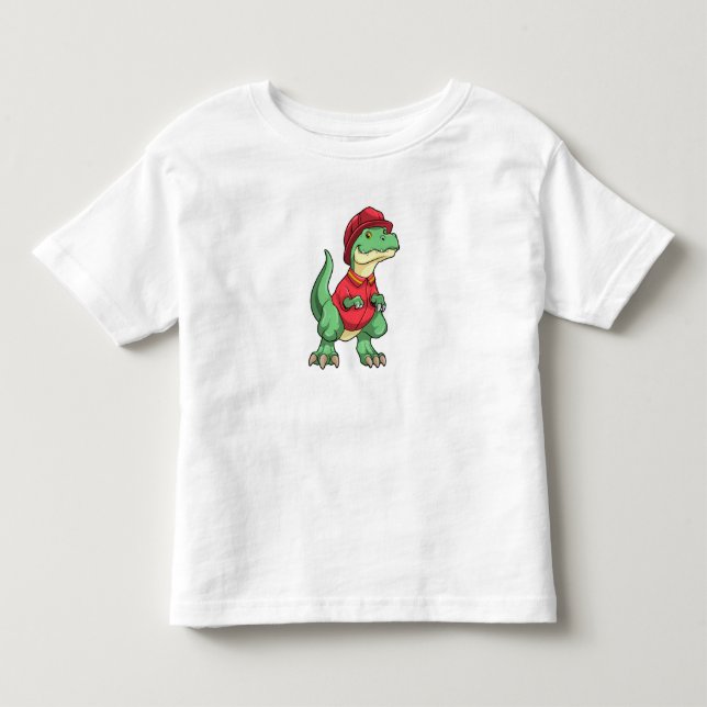 Camiseta Dinossauro como Bombeiro com capacete de Fogo (Frente)