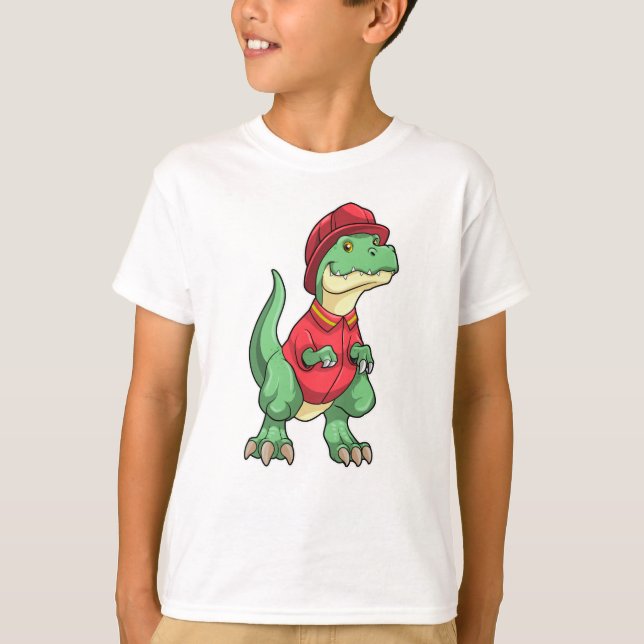 Camiseta Dinossauro como Bombeiro com capacete de Fogo (Frente)