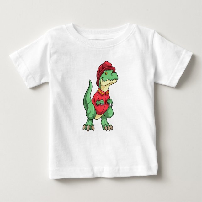 Camiseta Dinossauro como Bombeiro com capacete de Fogo (Frente)
