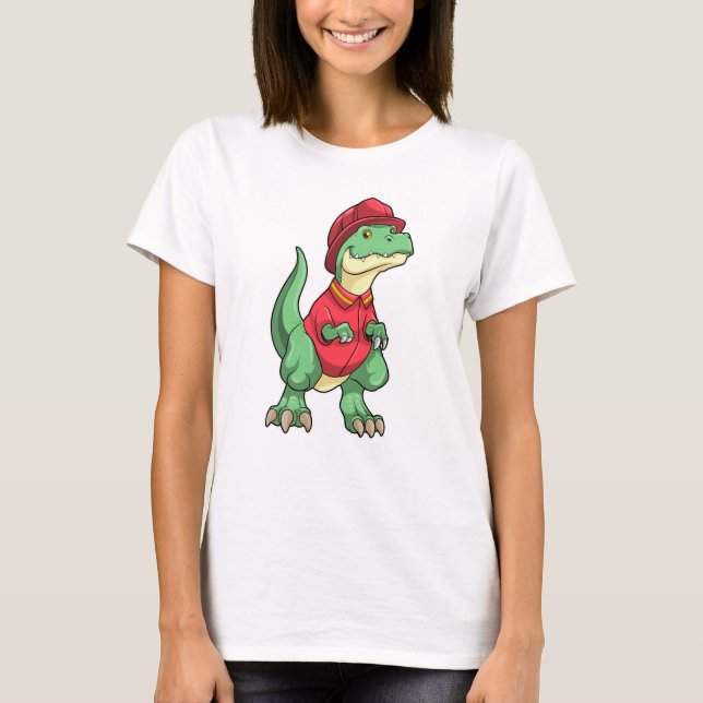 Camiseta Dinossauro como Bombeiro com capacete de Fogo (Frente)