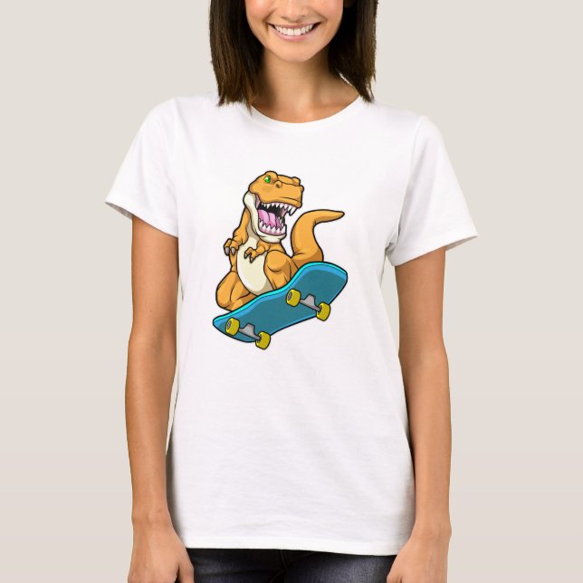 Camiseta Dinossauro como Patinador com skate (Frente)