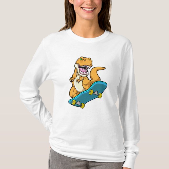 Camiseta Dinossauro como Patinador com skate (Frente)