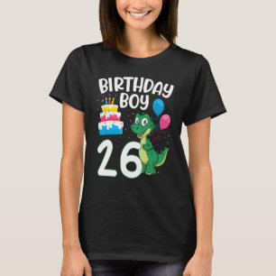 Camiseta Dinossauro Dança Balões Bolo Feliz Aniversário 26 