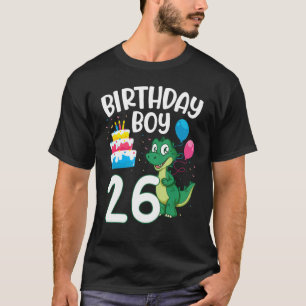 Camiseta Dinossauro Dança Balões Bolo Feliz Aniversário 26 