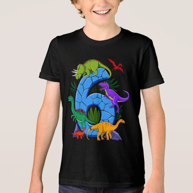 Camiseta Dinossauro de 6 anos 6 T Rex Dino 6 (Frente)