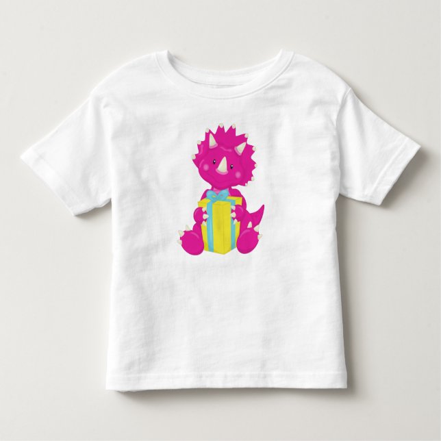 Camiseta Dinossauro de Aniversário, Dinossauro Rosa, Dinoss (Frente)