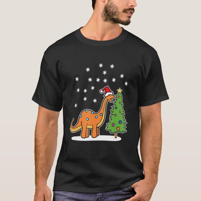 Camiseta Dinossauro De Brachiossauro De Natal Comendo Um Ch (Frente)