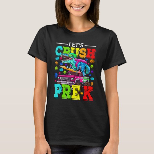 Camiseta Dinossauro De Caminhão Pré K Monstro De Esmagament (Frente)