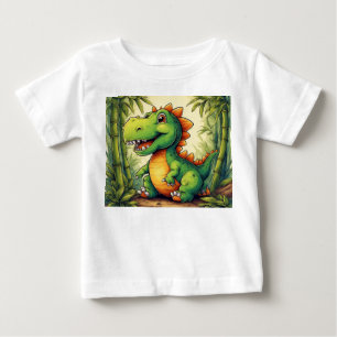 Camiseta Dinossauro de Cartoon Adorável na Selva Verde Lush
