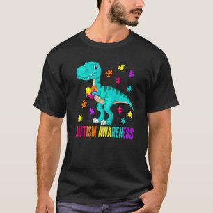 Camiseta Dinossauro de Conscientização do Autismo Colorido 