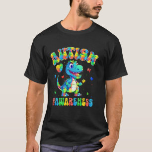 Camiseta Dinossauro de Conscientização do Autismo Colorido 