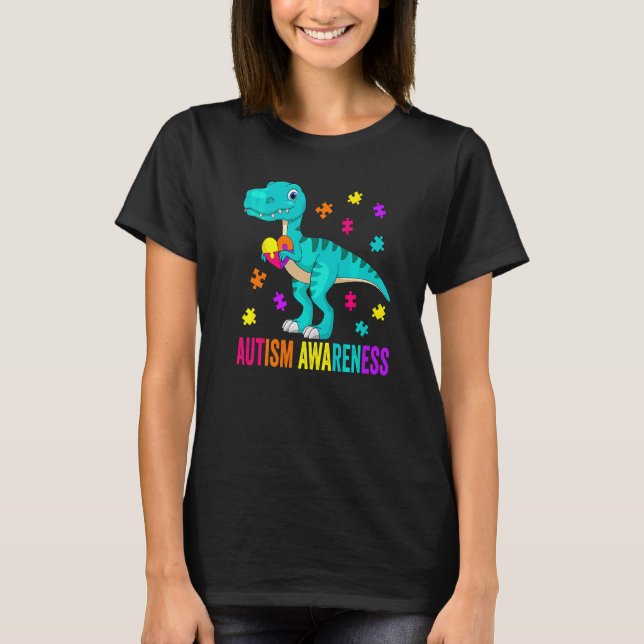 Camiseta Dinossauro de Conscientização do Autismo Quebra-ca (Frente)