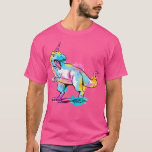 Camiseta Dinossauro De Cores Aquáticas De Unicórnio Bonito 