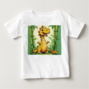 Camiseta Dinossauro de Desenho Adorável na Selva Verde Luxu