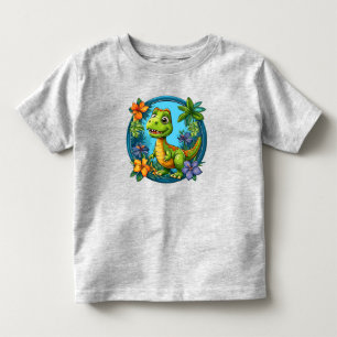Camiseta Dinossauro de Desenho Animado Fofo Entre Flores Tr