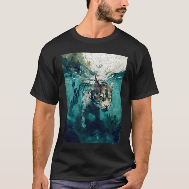 Camiseta Dinossauro de Gato Subaquático (Frente)