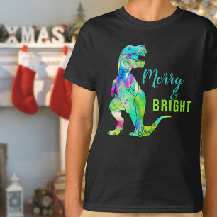 Camiseta Dinossauro de Natal Alegre e Brilhante Citação T-R