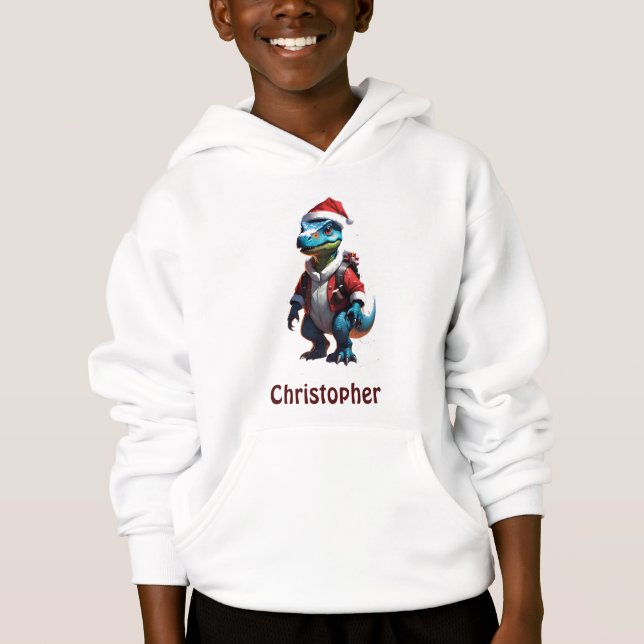 Camiseta Dinossauro de Natal Azul (Frente)