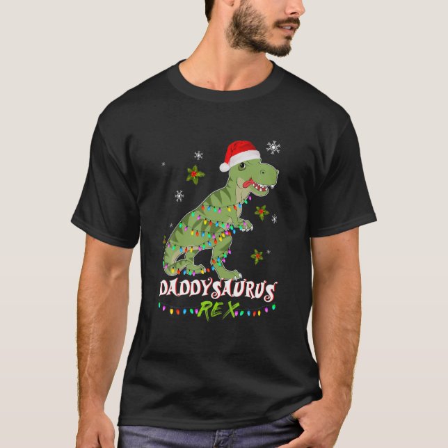 Camiseta Dinossauro de Natal da Família Santa Hat T Rex Mat (Frente)
