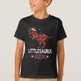 Camiseta Dinossauro de Natal da Pequena Xadrez Vermelha T-R