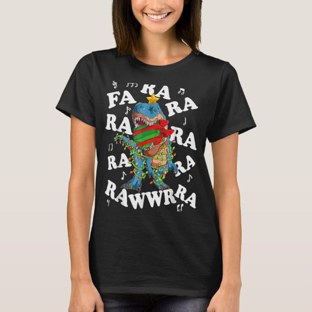 Camiseta Dinossauro de Natal Fa Ra Ra Rawr Tree Rex Pajamas (Frente)