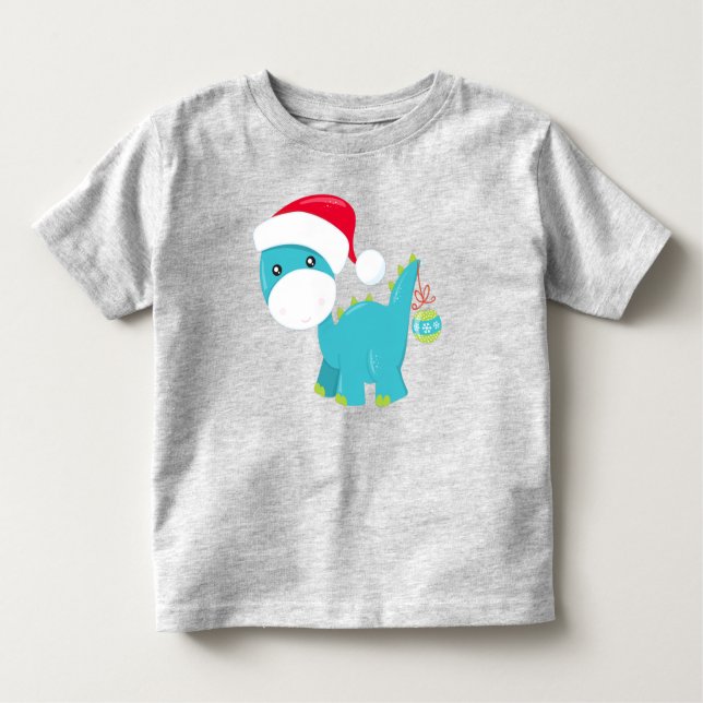 Camiseta Dinossauro de Natal, Santa Hat, Dino, Brontossauro (Frente)