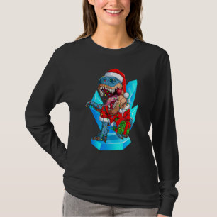 Camiseta Dinossauro de Natal T Rex Pajamas Crianças Meninas