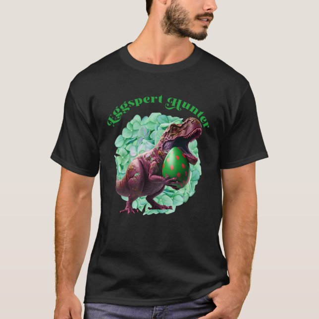 Camiseta Dinossauro de Páscoa de caça a ovos de caça à Pásc (Frente)