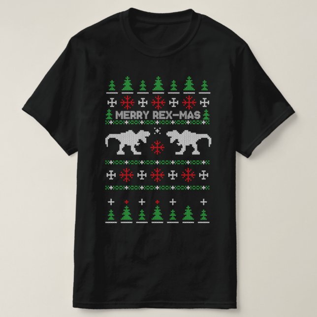 Camiseta dinossauro de rexmas feliz t-rex Doce de Natal Fei (Frente do Design)