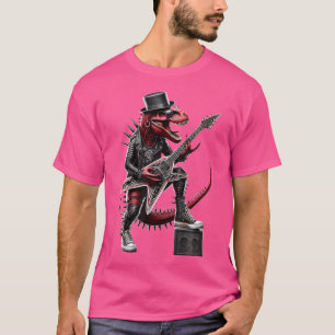 Camiseta Dinossauro de Rock And Roll Goth Dino Punk Rock Gu