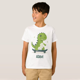 Camiseta Dinossauro De Skate Divertido Com Nome De Criança