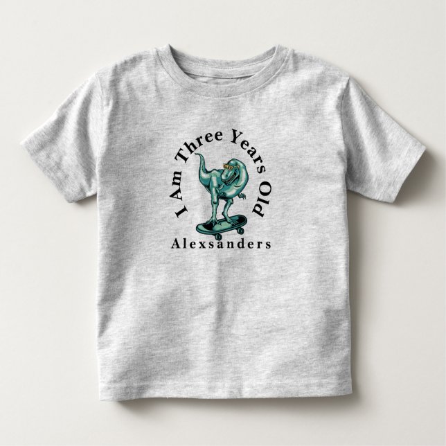 Camiseta Dinossauro de T Rex com nome, eu tenho 3 anos (Frente)