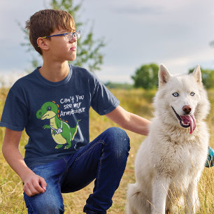 Camiseta Dinossauro Divertido Dividido Simpatia de Braço Qu