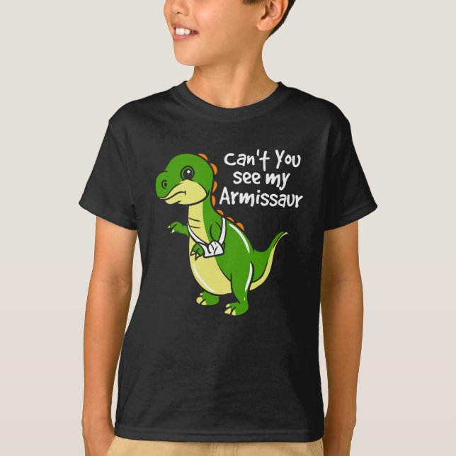 Camiseta Dinossauro Divertido Dividido Simpatia de Braço Qu (Frente)