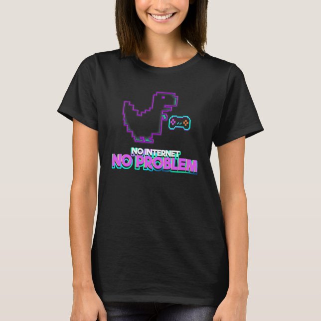 Camiseta Dinossauro do Geek Rex Vaprowave Sem Internet (Frente)
