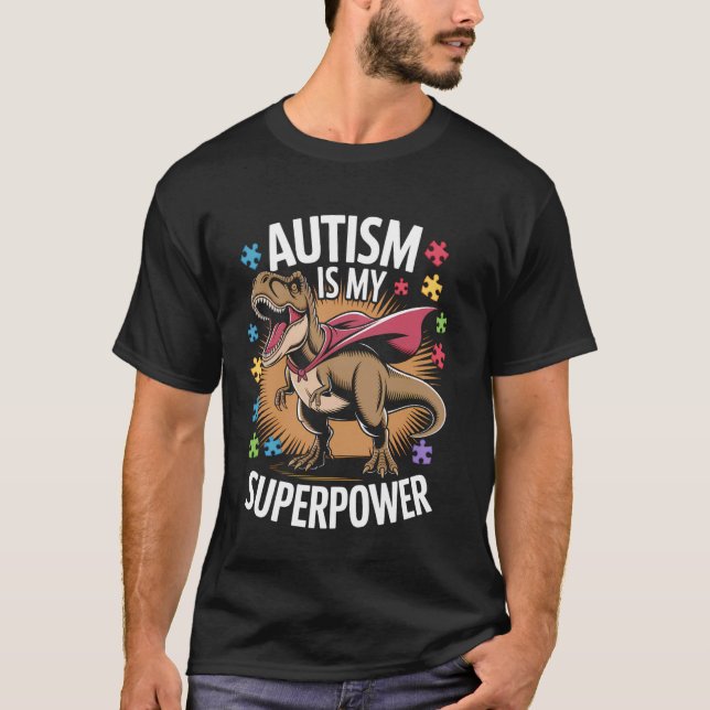 Camiseta Dinossauro do Mês de Aceitação da Conscientização  (Frente)