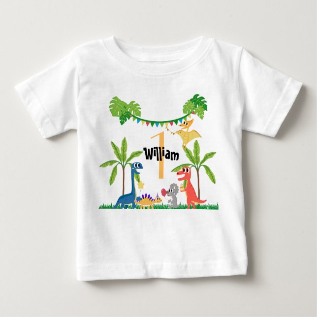 Camiseta Dinossauro do Primeiro Aniversário do Bebê (Frente)