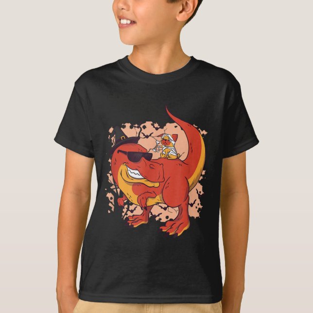 Camiseta Dinossauro E Cachorro - Halloween Divertido (Frente)