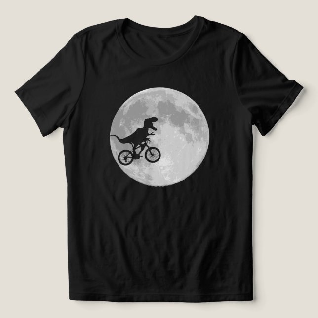 Camiseta Dinossauro em bicicleta no céu com diversão à lua (Design frontal)