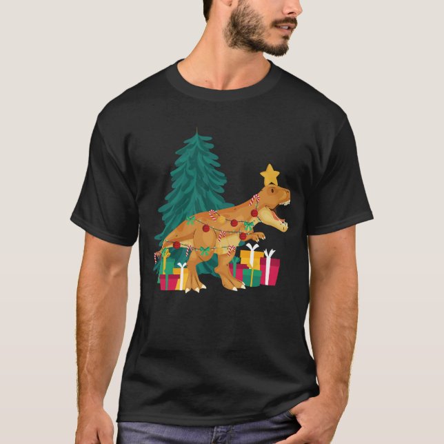 Camiseta Dinossauro Engraçado de Trex de Natal (Frente)