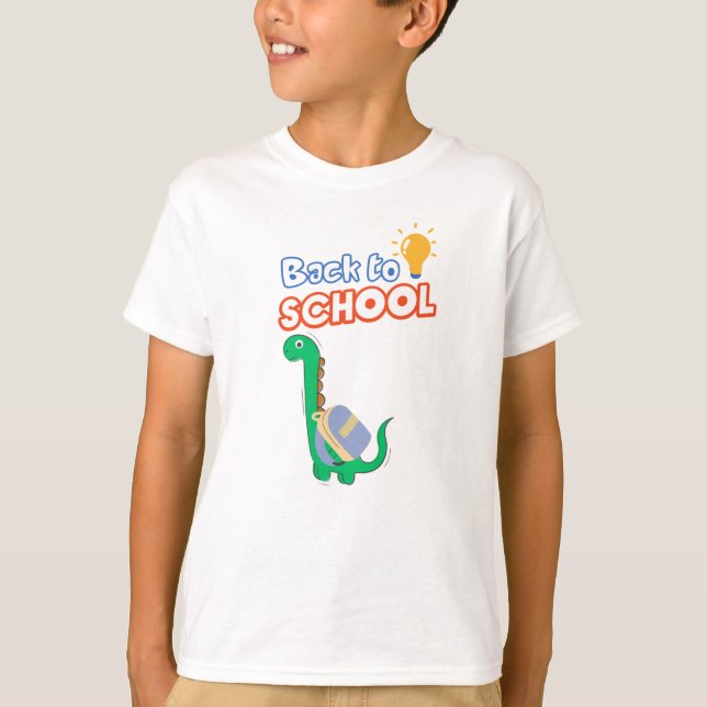 Camiseta Dinossauro engraçado de volta à escola com criança (Frente)