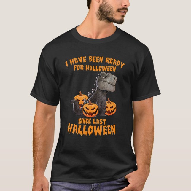 Camiseta Dinossauro Estou Pronta Para O Halloween Desde A Ú (Frente)
