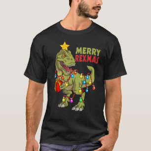 Camiseta Dinossauro Feliz de Natal Rexmas Crianças Rapazes