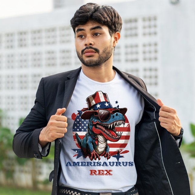 Camiseta Dinossauro feliz em 4 de julho com chapéu e óculos (Criador carregado)