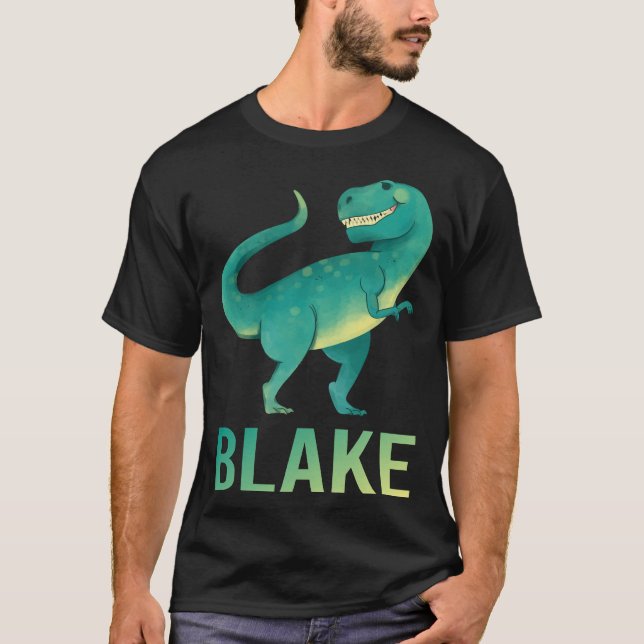 Camiseta Dinossauro Feliz - Nome do Blake (Frente)