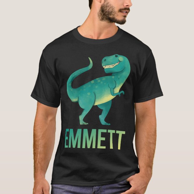 Camiseta Dinossauro Feliz - Nome Emmett (Frente)