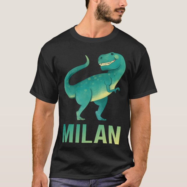 Camiseta Dinossauro Feliz - Nome Milão (Frente)