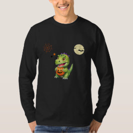 Camiseta Dinossauro Fofo Brinca de Abóbora Truque ou Tratam