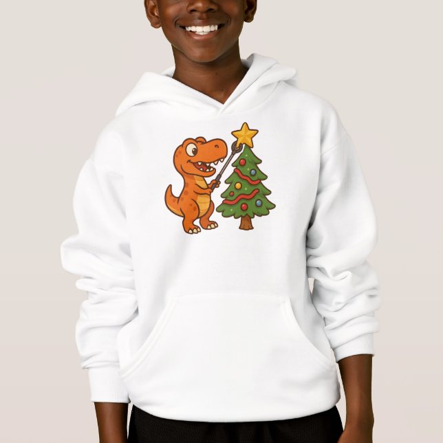 Camiseta Dinossauro fofo com árvore de Natal (Frente)